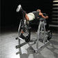 Man using silver and black Hammer Strength Glute-Ham Reverse Hyper Combo machine in gym setting, demonstrating leg extension 