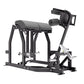 Hammer Strength black glute-ham reverse hyper combo bench machine with padded seat and leg attachment on white background