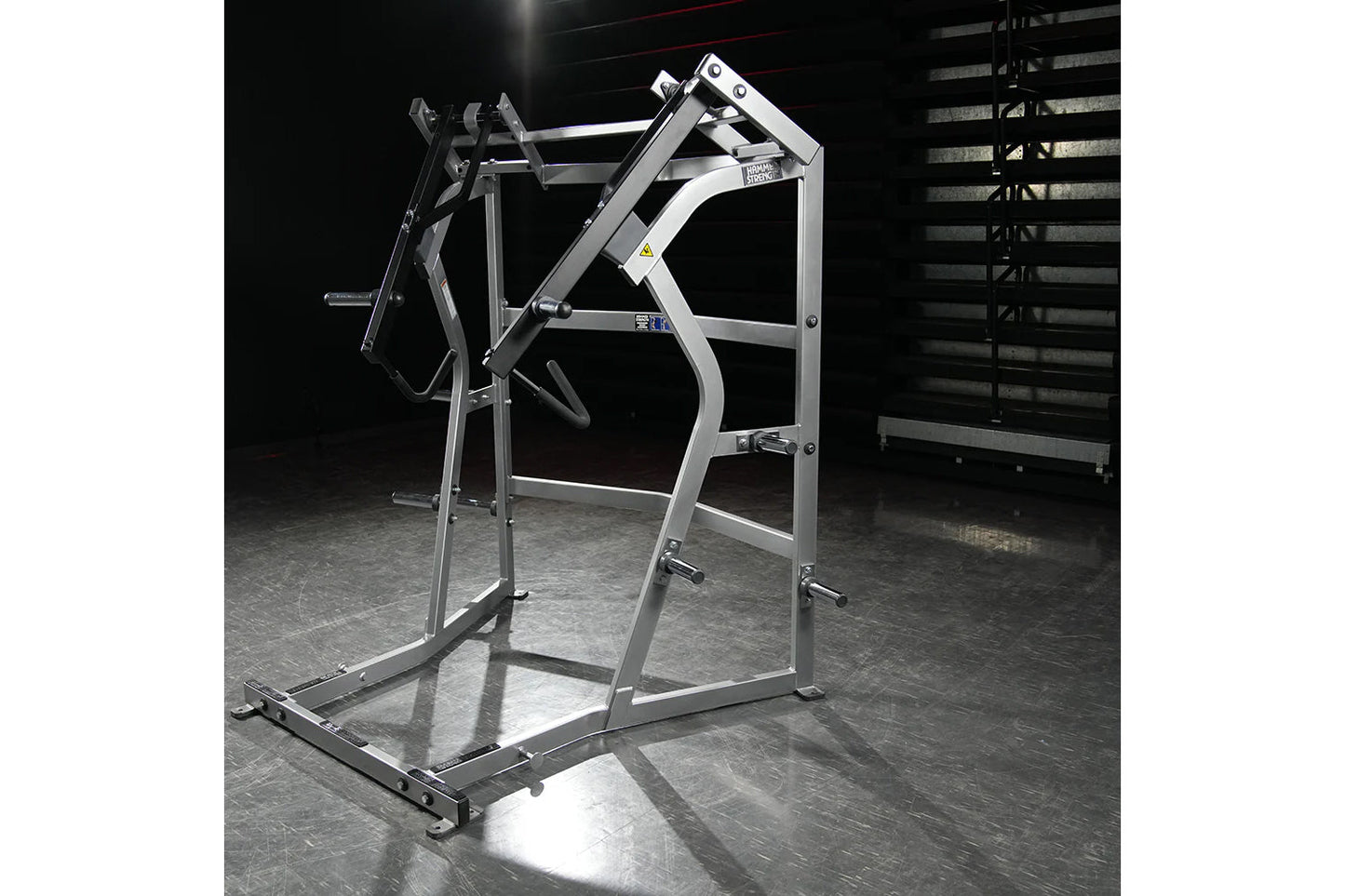 Hammer Strength Ground Base Jammer with silver metal frame and black foot plate in gym setting
