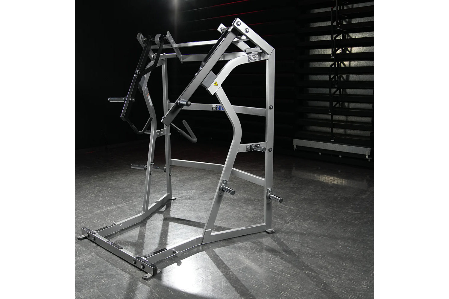Hammer Strength Ground Base Jammer with silver metal frame and black foot plate in gym setting
