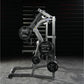 Hammer Strength Ground Base Jammer with silver frame and black weight plates loaded on machine in gym setting