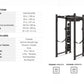 Black Hammer Strength power rack with weight storage pegs on right side, viewed from front angle, specifications and included
