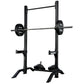 Black Hammer Strength squat stand with vertical posts, horizontal bar, weight plates labeled 45 lbs, and adjustable safety ar