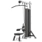 Hammer Strength HD Elite Dual Pulldown Row machine with silver frame, black padded seat and handles on white background