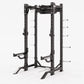 Black Hammer Strength HD Elite ID half rack with adjustable pegs and pull-up bars on white background