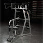 Hammer Strength Iso-Lateral High Row machine with silver frame and black weight plates on dark gym floor