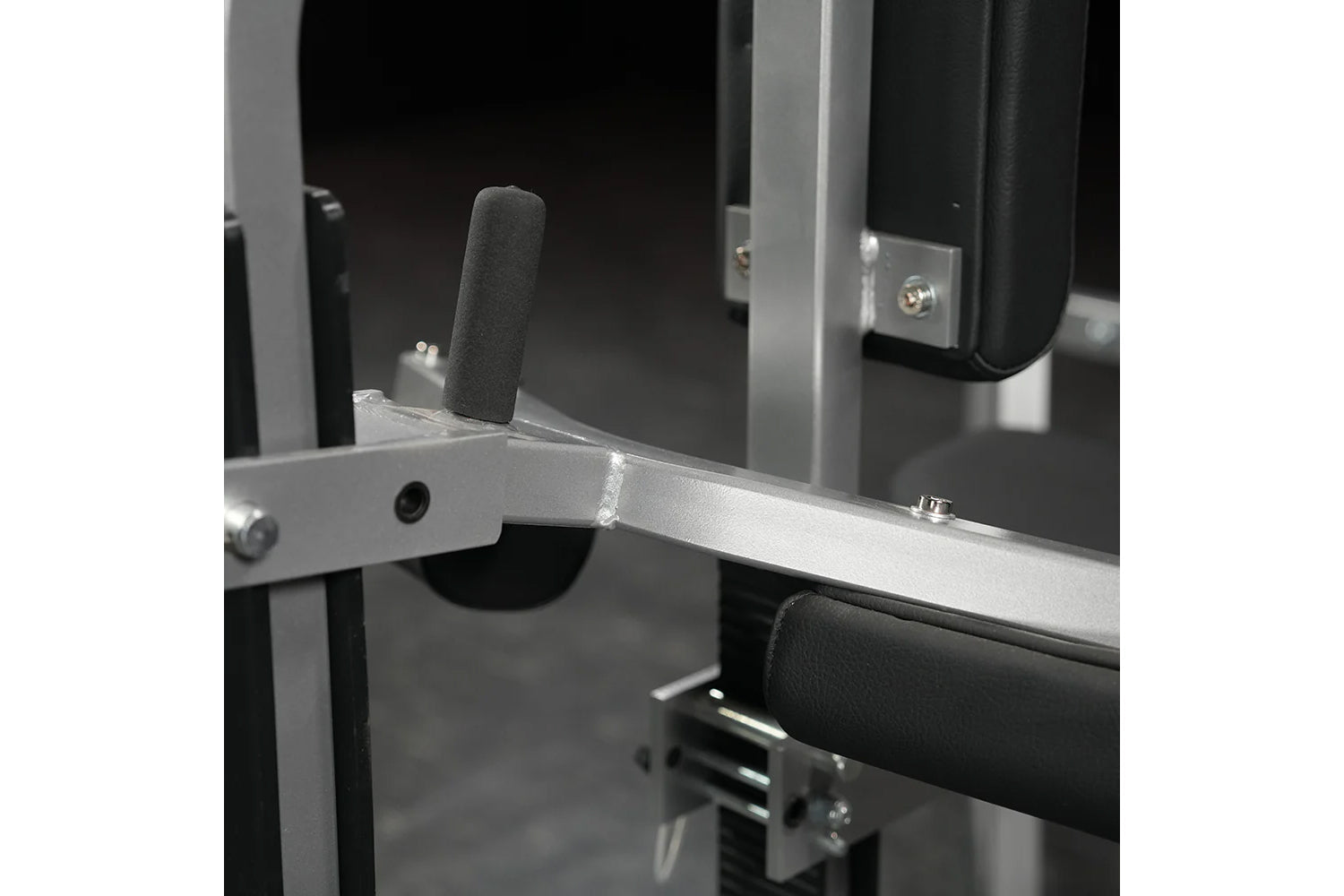 Silver and black Hammer Strength Iso-Lateral High Row machine with foam-padded handles, detailed view of frame and adjustment