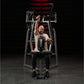 Hammer Strength Iso-Lateral High Row machine with male user demonstrating seated high row exercise on dark background