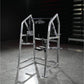Hammer Strength plate-loaded 4-way neck machine with silver frame and black handles on gym floor