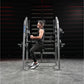 Man using silver Hammer Strength plate-loaded neck machine in gym setting, demonstrating lateral neck exercise movement