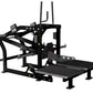Black plate-loaded belt squat machine with dual foot platforms, weight horn attachments, and three vertical antenna posts on 