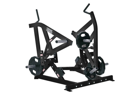 Hammer Strength plate-loaded combo twist machine with black steel frame and weighted plates, front view on white background