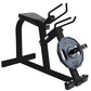 Black plate-loaded gripper machine with padded seat, curved handles, and iron grip weight plate loaded on white background