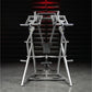 Hammer Strength plate-loaded iso-lateral D.Y. row machine with silver metal frame and black pad, front view