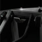 Black plate-loaded chest press machine with dual handles and metal frame detail, close-up side view on white background