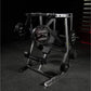 Hammer Strength plate-loaded iso-lateral decline chest press machine with 45-pound weight plates loaded, silver and black fra