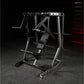 Hammer Strength plate-loaded iso-lateral decline chest press with black padded seat and silver metal frame on dark gym floor