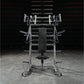 Hammer Strength plate-loaded iso-lateral incline press with chrome and silver frame, black padded seat and backrest, on concr