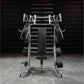 Hammer Strength plate-loaded iso-lateral incline press with silver frame, black padded seat and handles, loaded weight plates