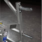 Silver Hammer Strength plate-loaded iso-lateral kneeling leg curl machine with chrome handles and adjustment pins, detail vie