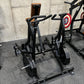 Hammer Strength black plate-loaded iso lateral row machine with padded handles and weight plates, in gym setting