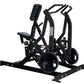 Black Hammer Strength plate-loaded iso lateral row machine with dual handles, padded seat, and weight plate storage on white 