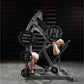 Male athlete using Hammer Strength plate-loaded shoulder press machine with black weight plates in gym setting