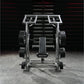 Hammer Strength plate-loaded iso-lateral shoulder press with dual weight stacks, black seat, and silver metal frame, front vi