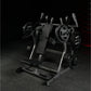 Hammer Strength black plate-loaded iso-lateral super incline press with dual weight plates and padded seat on dark gym floor