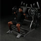 Man using black Hammer Strength plate-loaded iso-lateral super incline press with loaded weight plates in gym setting