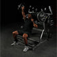 Man using black and silver Hammer Strength plate-loaded iso-lateral super incline press with dumbbells in gym setting