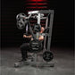 Hammer Strength plate-loaded iso-lateral wide chest machine with black weight plates, used by male model in gym setting