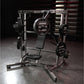 Hammer Strength plate-loaded iso-lateral wide chest machine with black weight plates and gray steel frame on dark gym floor