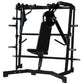 Black Hammer Strength plate-loaded iso-lateral wide chest press machine with weight plates and padded seat, isolated on white