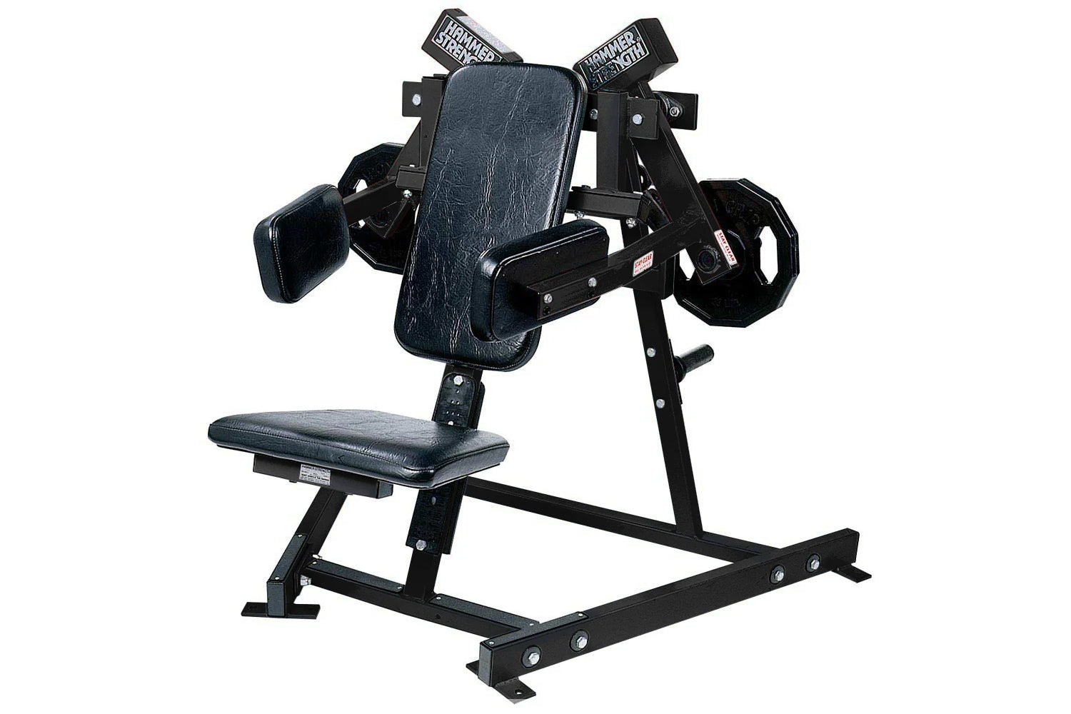 Black Hammer Strength plate-loaded lateral raise machine with blue padded seat and arm pads, on white background