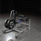 Hammer Strength plate-loaded seated calf raise machine with 45-pound weight plates, silver metal frame, and black padded seat