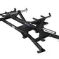 Black plate-loaded T-bar row machine with metal handles and cylindrical weight posts on white background