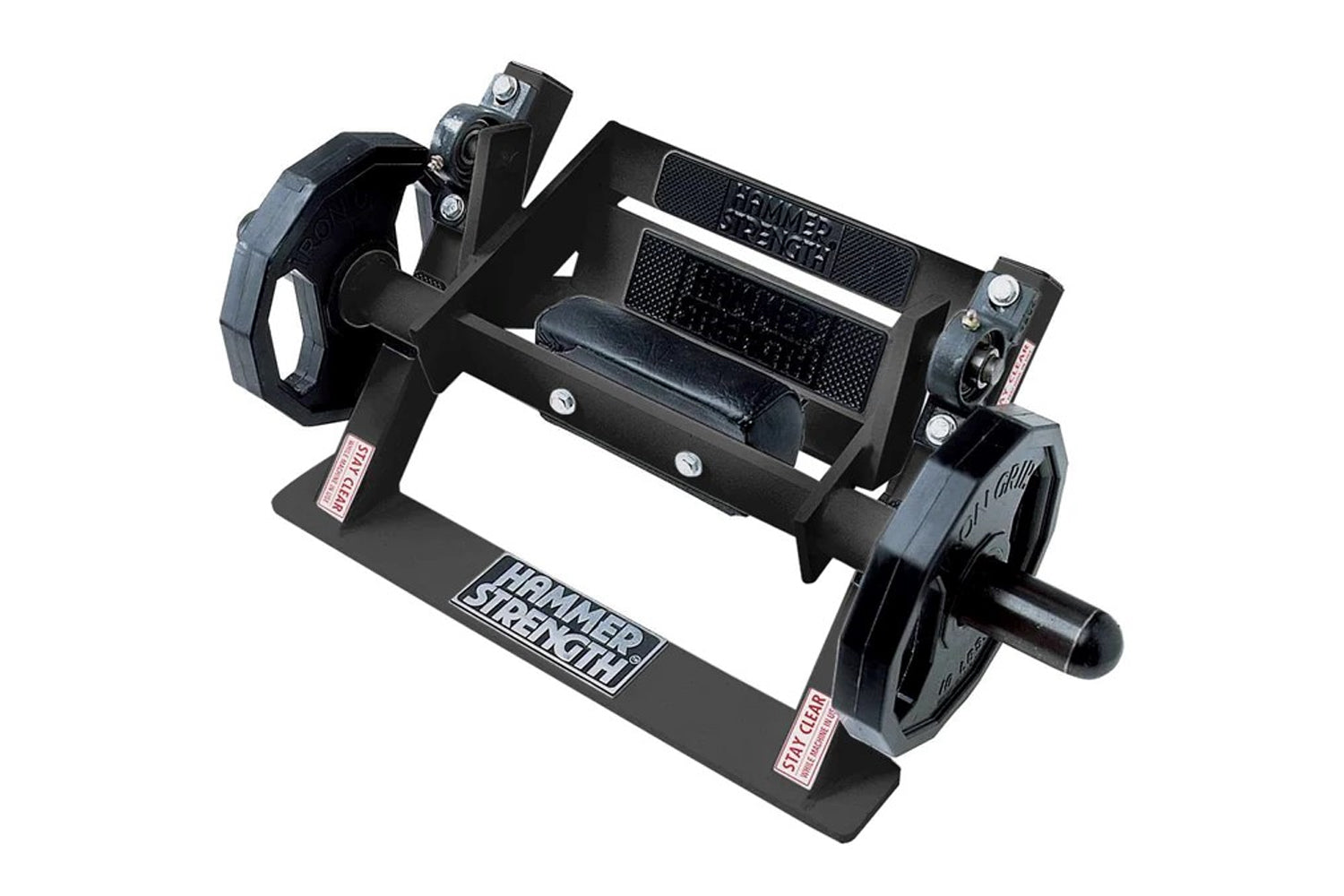 Black Hammer Strength plate-loaded tibia dorsi flexion machine with metal frame, foot platform, and adjustment handles on whi