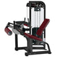 Hammer Strength Select Seated Leg Curl machine with burgundy padded seat and leg extension, black frame, and weight stack on 