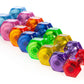 Set of colorful hexagonal urethane dumbbells in blue, pink, orange, yellow, green, purple and red on white background