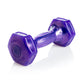 Purple hexagonal 5-pound dumbbells with transparent gel center, labeled Hampton, on white background