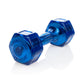 Pair of blue urethane-coated hex dumbbells with 12.5 lb weight markings on white background