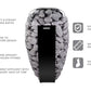 Harvia Spirit sauna heater filled with gray stones, shown with product benefit icons on white background