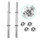 Warrior Hex Bolt Chrome Dumbbell Handles, pair of metal threaded bars with collar locks and hex nuts on white background