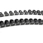 Hoist 2-tier horizontal dumbbell rack with silver frame holding black dumbbells ranging from 5 to 50 pounds, on white backgro