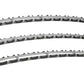 Three-tier horizontal dumbbell rack with silver metal frame and black saddle holders, holds up to 15 pairs of dumbbells, on w