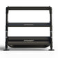 Black horizontal dumbbell rack with two tiers, adjustable uprights, and Hoist branding, shown on white background
