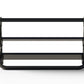 Black metal dumbbell rack with two shelves and angled side supports, shown on white background
