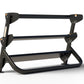 Black 2-tier dumbbell rack with gray metal shelves, orange accent details, and adjustable legs on white background