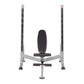 Hoist 7-Position Olympic Bench Press with gray steel frame, black padded seat and back pad, and dual vertical weight posts on